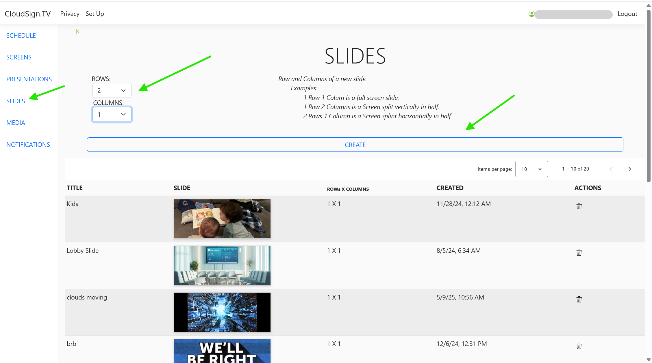 Slide creation interface