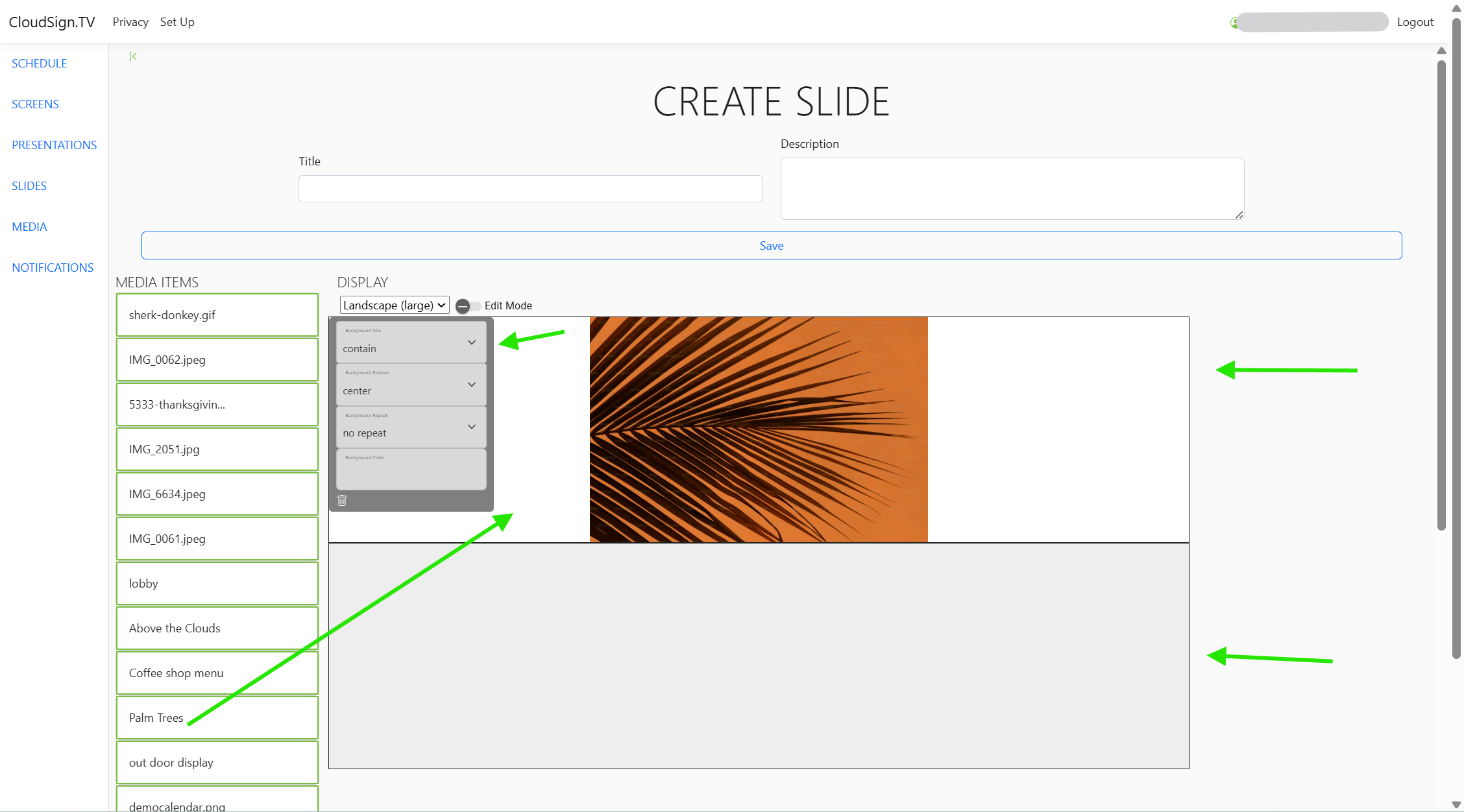 Slide creation interface