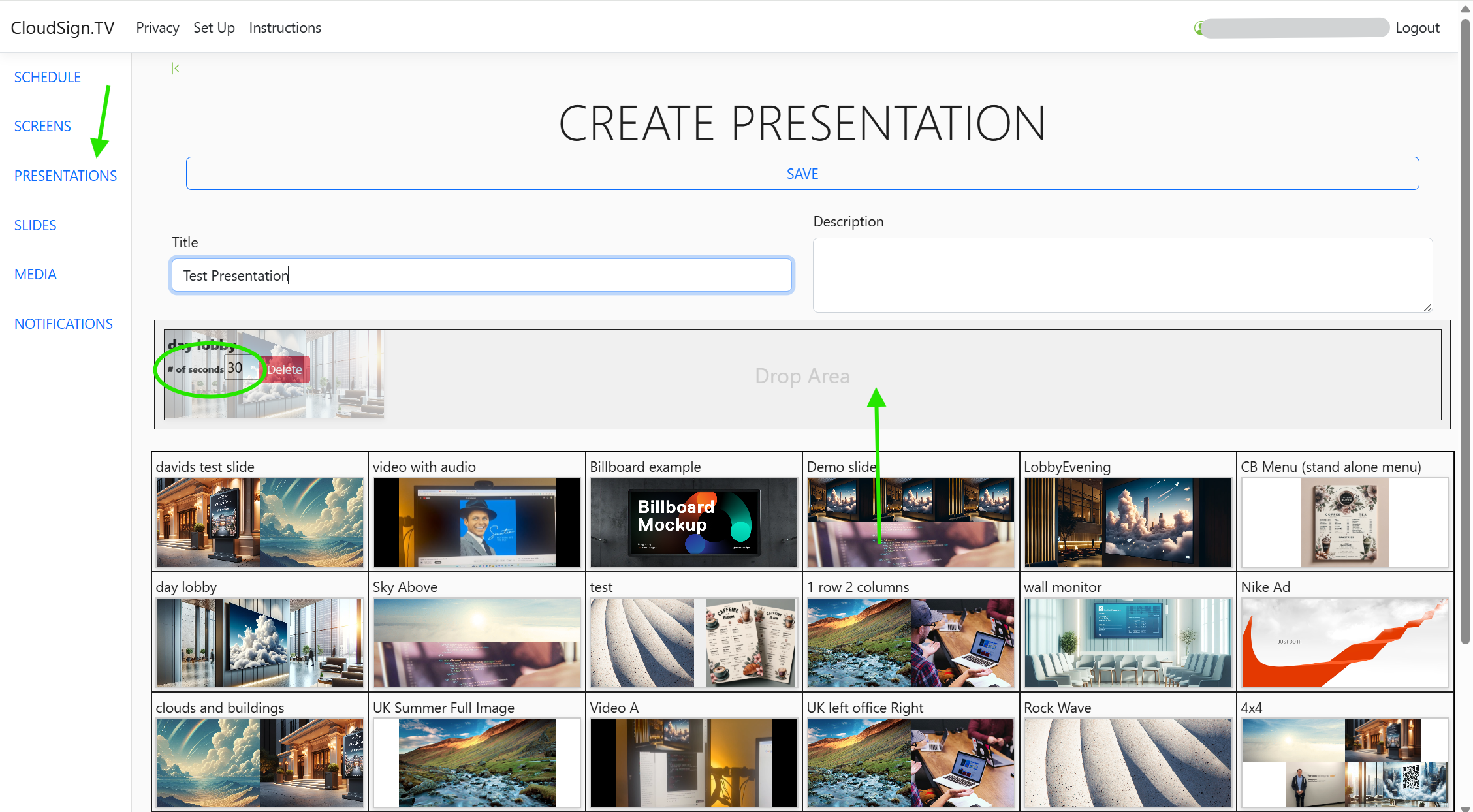 Create presentation screen