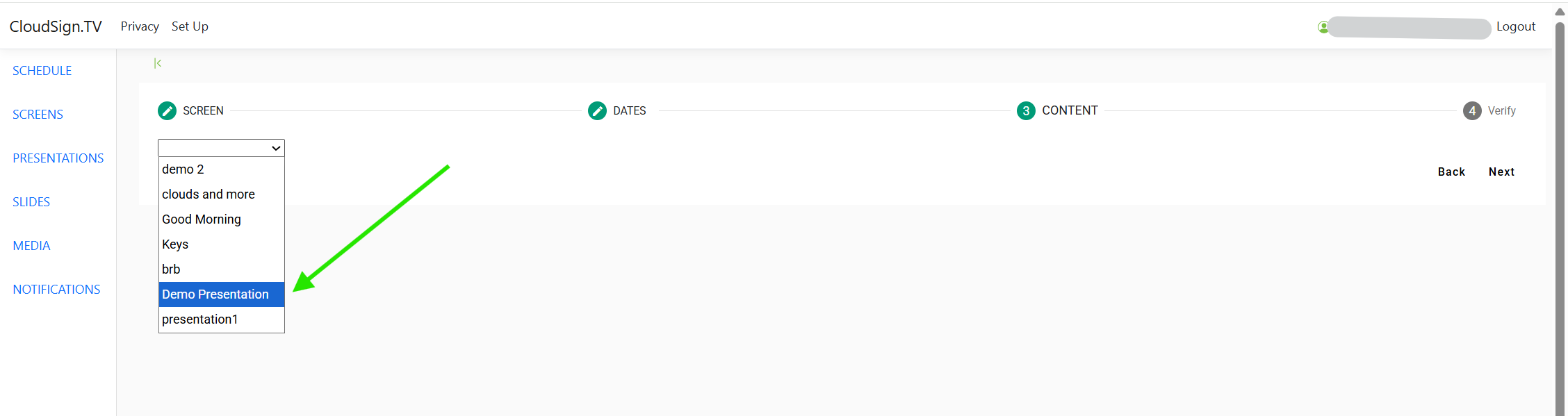 Scheduled presentation on calendar